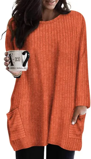 RITERA Plus Size Top for Women Long Sleeve Tunic Tops Winter Shirts Fall Casual T-shirts with Pockets Crewneck XL-5XL