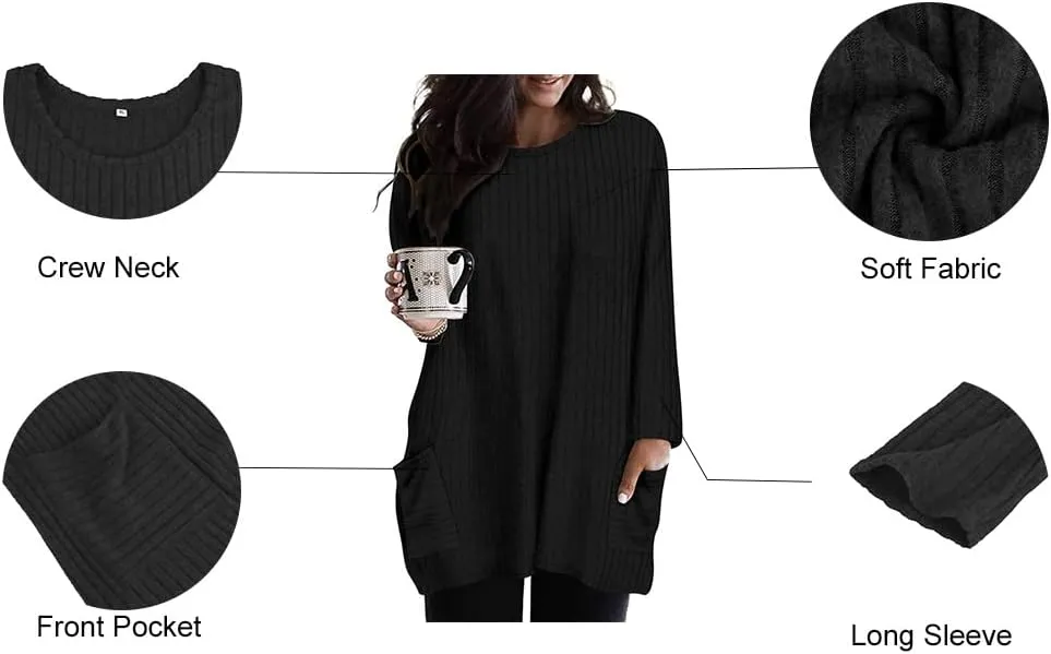 RITERA Plus Size Top for Women Long Sleeve Tunic Tops Winter Shirts Fall Casual T-shirts with Pockets Crewneck XL-5XL