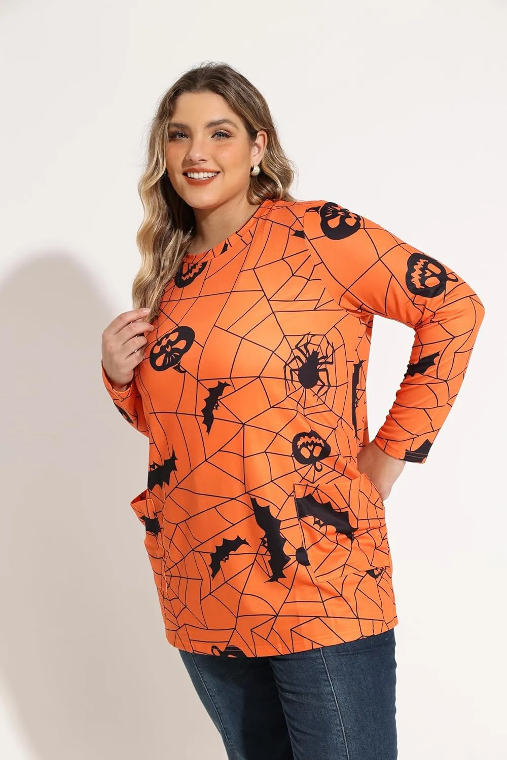 RITERA Plus Size Top for Women Long Sleeve Tunic Tops Winter Shirts Fall Casual T-shirts with Pockets Crewneck XL-5XL