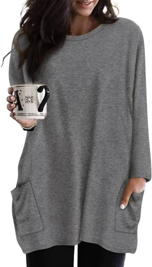 RITERA Plus Size Top for Women Long Sleeve Tunic Tops Winter Shirts Fall Casual T-shirts with Pockets Crewneck XL-5XL