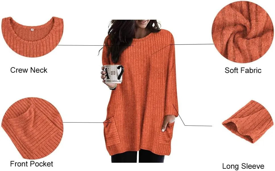 RITERA Plus Size Top for Women Long Sleeve Tunic Tops Winter Shirts Fall Casual T-shirts with Pockets Crewneck XL-5XL