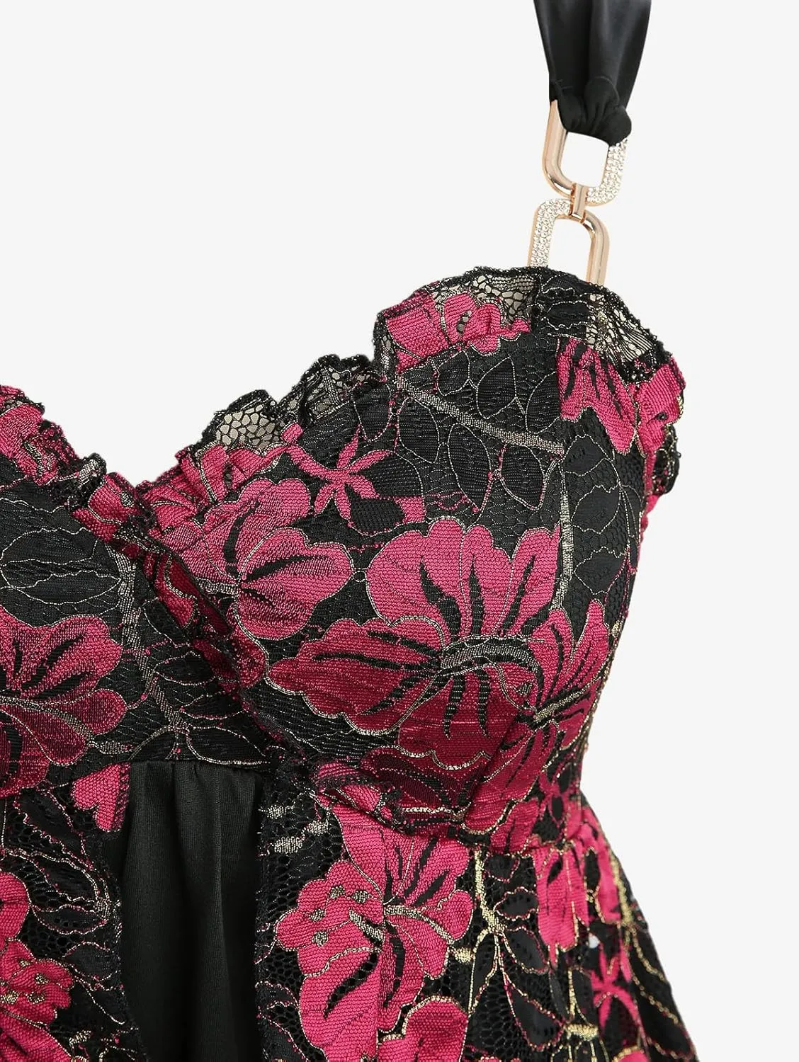 ROSE GAL Rosegal Women Plus Size Elegant Summer Babydoll Tank Top Floral Lace Overlay Peplum Hem Surplice Tank Top
