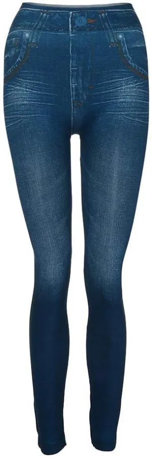 Ruziyoog Women's Stretch Faux Denim Leggings with Pockets Tummy Control Pull on High Waisted Skinny Jean Leggings