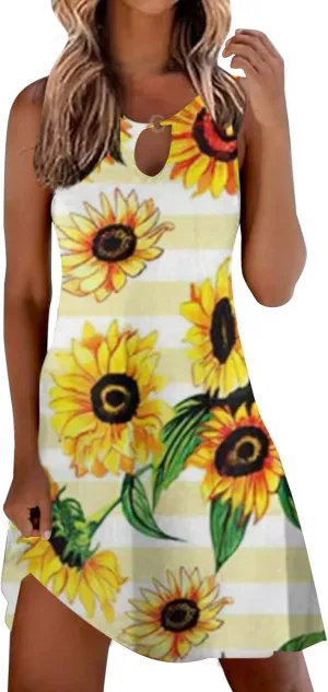 Short Sleeve Floral Dress Comfy Midi Dresss Summer Crewneck Tie Waist Solid Beach Tank Dress Long Dresses Spring