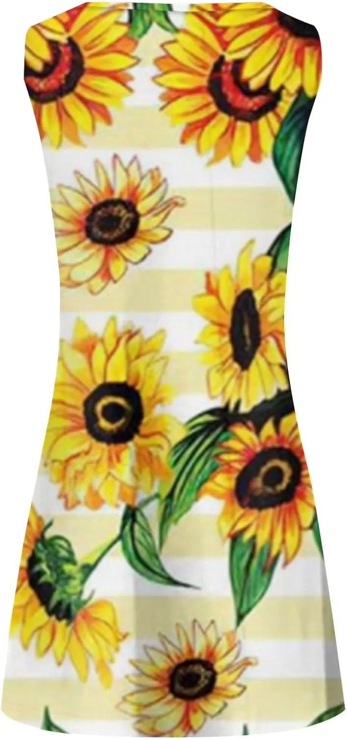 Short Sleeve Floral Dress Comfy Midi Dresss Summer Crewneck Tie Waist Solid Beach Tank Dress Long Dresses Spring