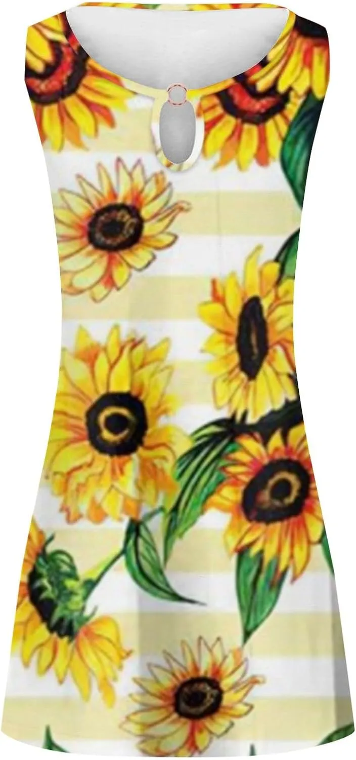 Short Sleeve Floral Dress Comfy Midi Dresss Summer Crewneck Tie Waist Solid Beach Tank Dress Long Dresses Spring
