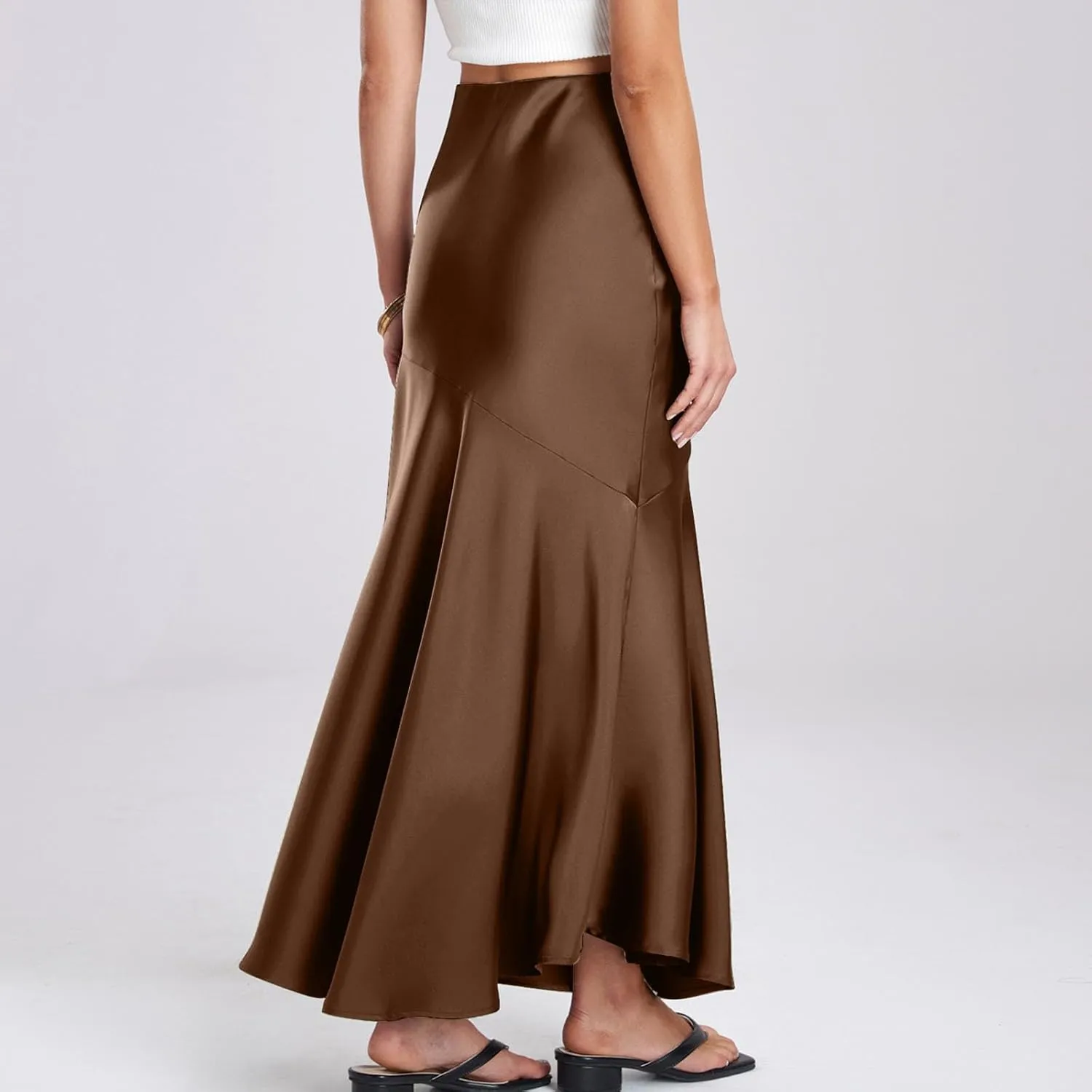 Silk Skirts Women Satin A-Line Maxi Long Ankle Length Elastic Waist Flared Flowy Mermaid Hem Wedding Elegant Skirt