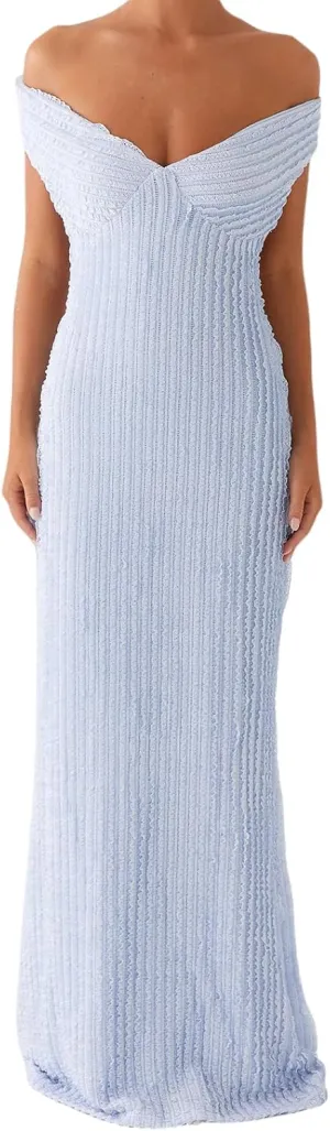 SOLILOQUY Women Elegant Off Shoulder Maxi Dress Ruched Underbust Tie-up Open Back Bodycon Long Dress Party Cocktal Evening