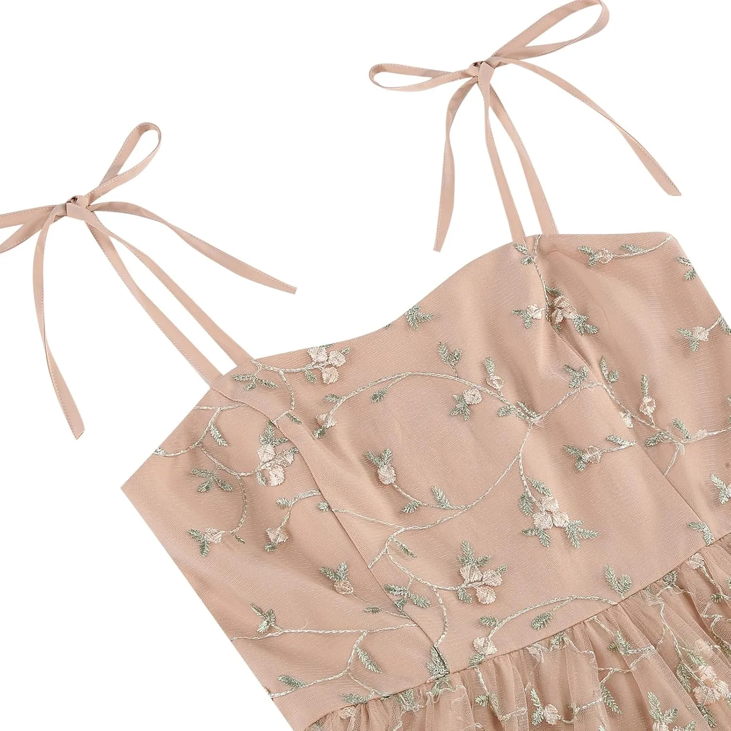 Spaghetti Strap Floral Embroidered Dress for Women Wedding Guest Tea Party Dress for Woman Tulle Prom Formal Cocktail Dress