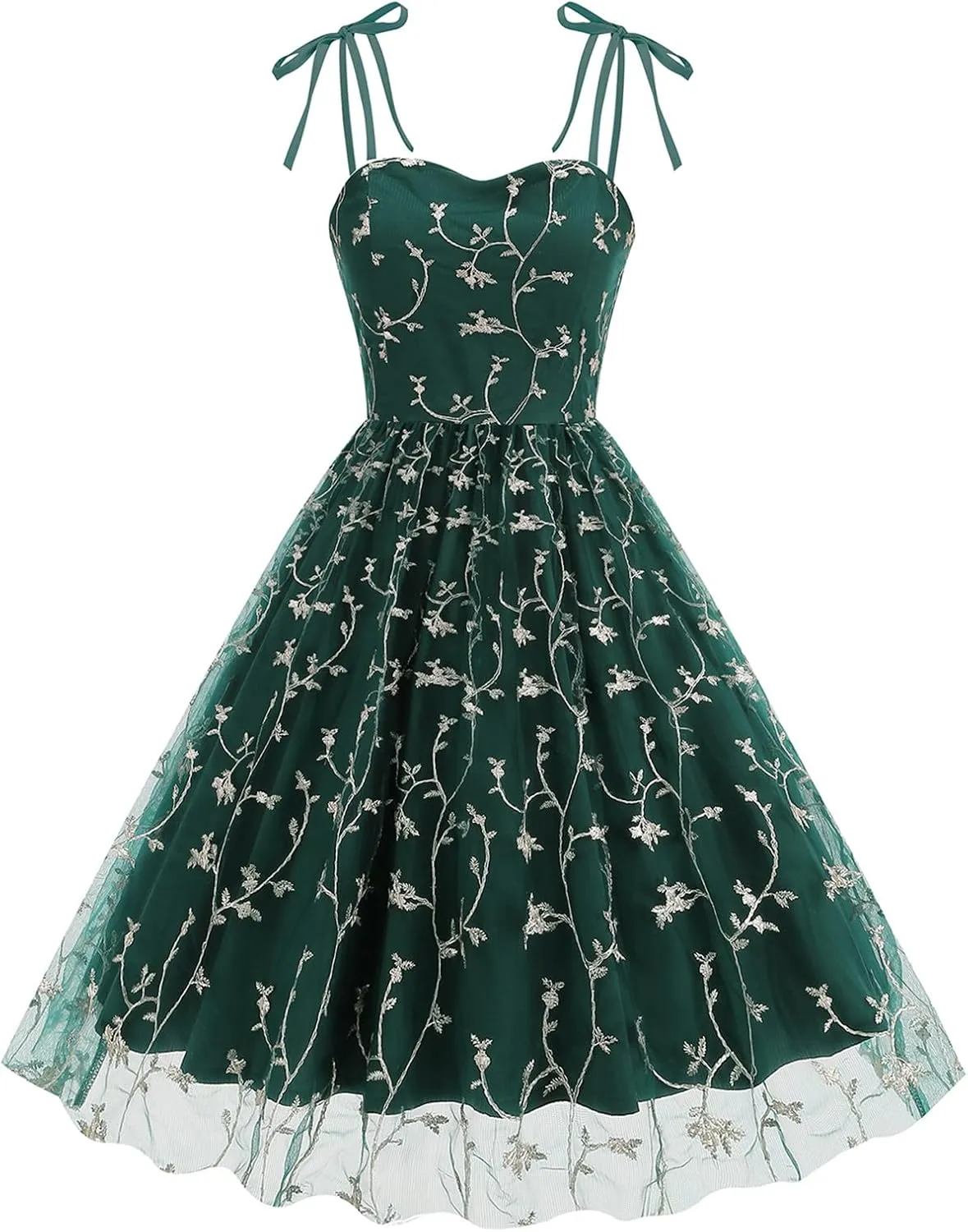 Spaghetti Strap Floral Embroidered Dress for Women Wedding Guest Tea Party Dress for Woman Tulle Prom Formal Cocktail Dress