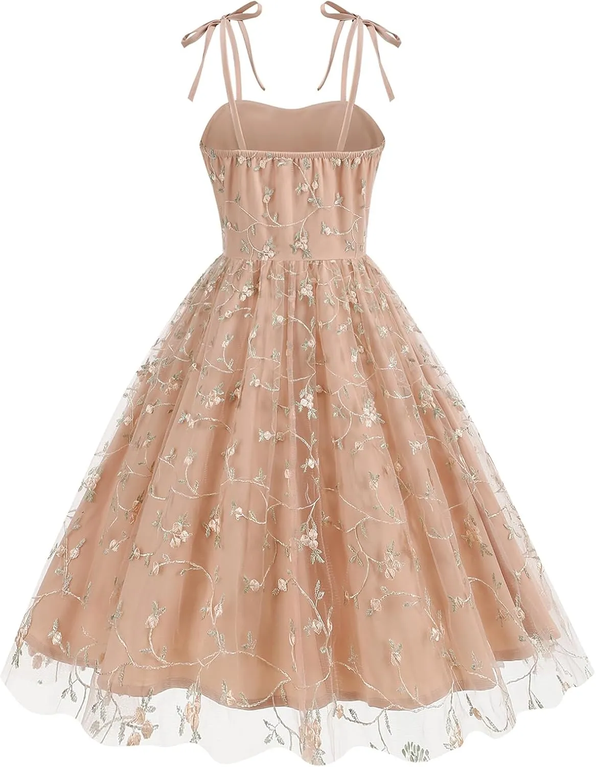 Spaghetti Strap Floral Embroidered Dress for Women Wedding Guest Tea Party Dress for Woman Tulle Prom Formal Cocktail Dress