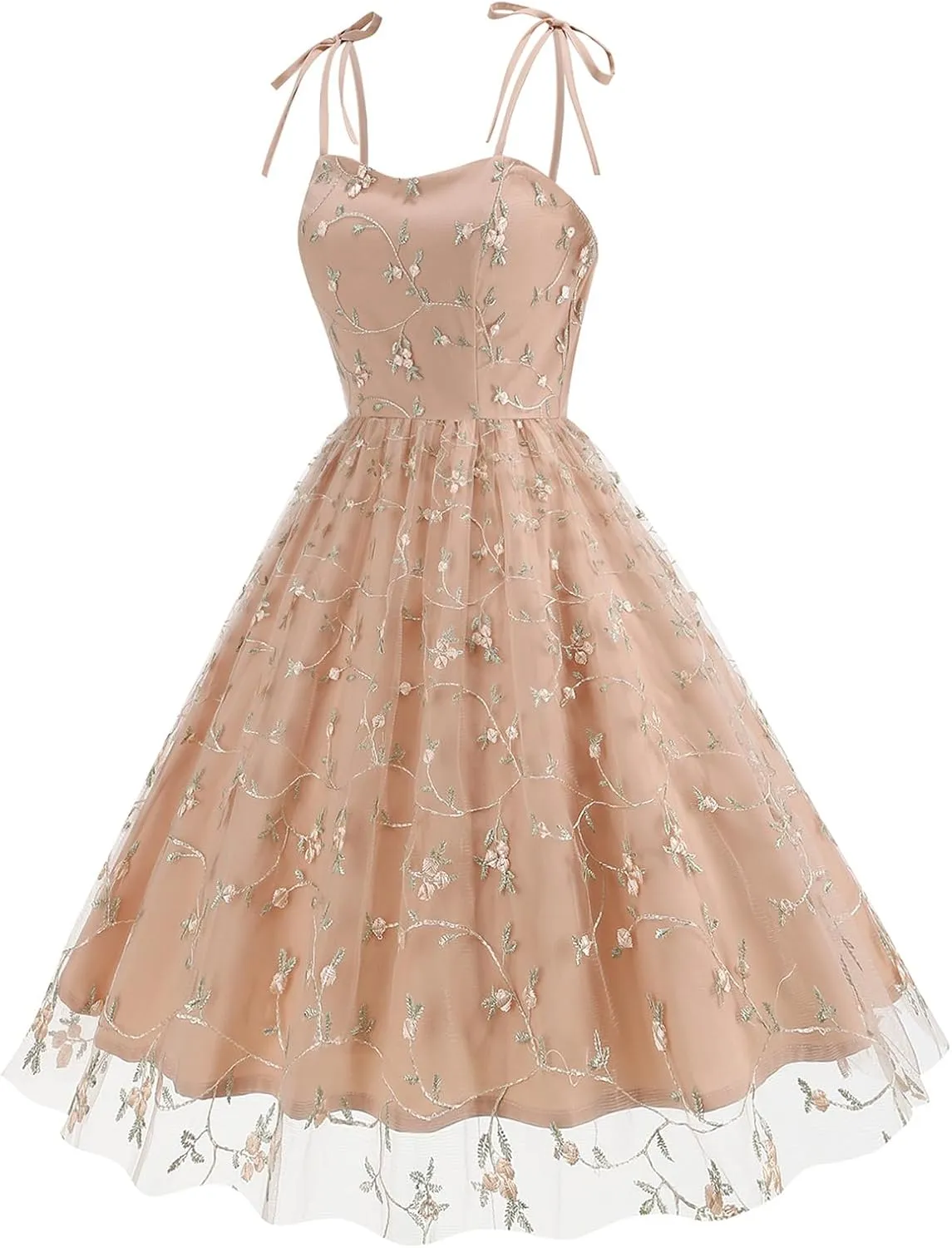 Spaghetti Strap Floral Embroidered Dress for Women Wedding Guest Tea Party Dress for Woman Tulle Prom Formal Cocktail Dress