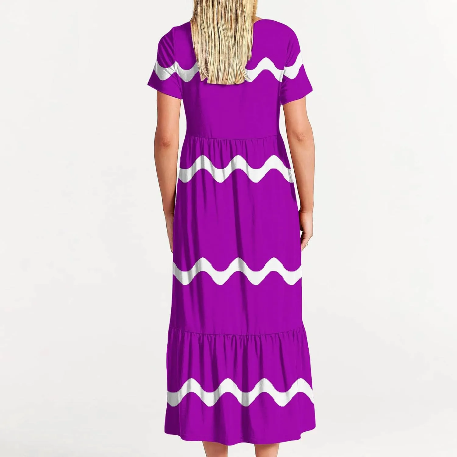 Spring Dresses for Women 2024 Trendy Short Sleeve Striped Maxi Long Dress Resort Wear Vacation Flowy Tshirt Dress
