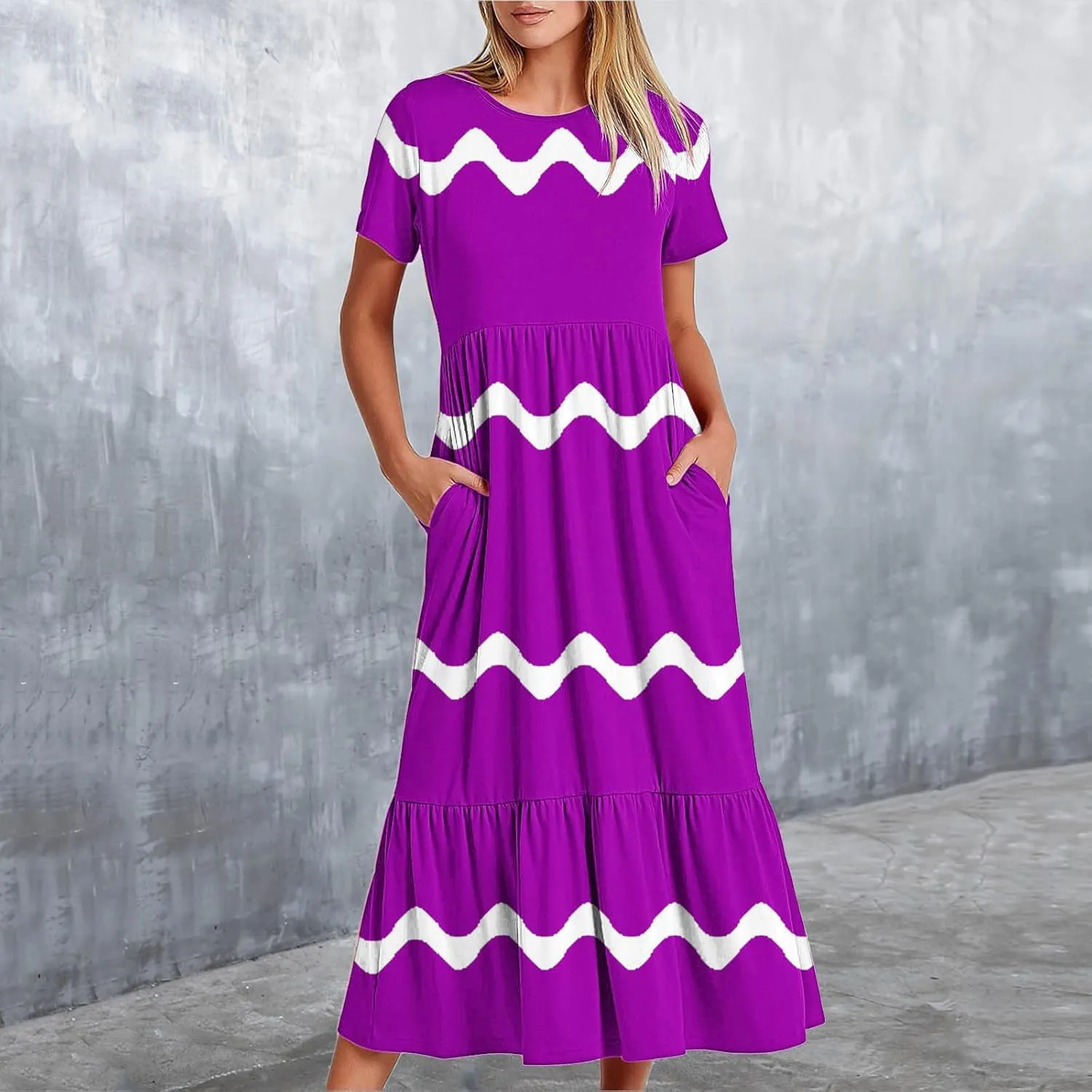 Spring Dresses for Women 2024 Trendy Short Sleeve Striped Maxi Long Dress Resort Wear Vacation Flowy Tshirt Dress