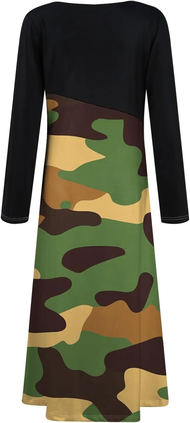 Spring Dresses for Women 2025 V Neck Midi Long Sleeve Flowy Vacation Summer Tea Length Curvy Waist Dress