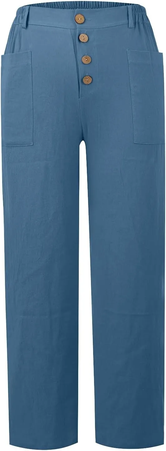 Straight Leg Linen Pants Women Business Casual Work Pants Plus Size High Waisted Dress Pants Ankle Summer Pants 2025