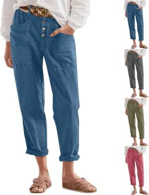 Straight Leg Linen Pants Women Business Casual Work Pants Plus Size High Waisted Dress Pants Ankle Summer Pants 2025