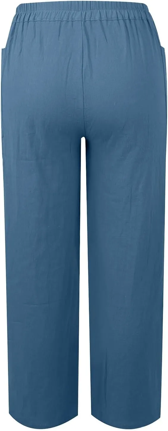 Straight Leg Linen Pants Women Business Casual Work Pants Plus Size High Waisted Dress Pants Ankle Summer Pants 2025
