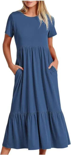 Summer Beach Dress Strapless Long Dress for Women Long Summer Dress Shift Maxi Dress Flowy Loose Vacation Dresses