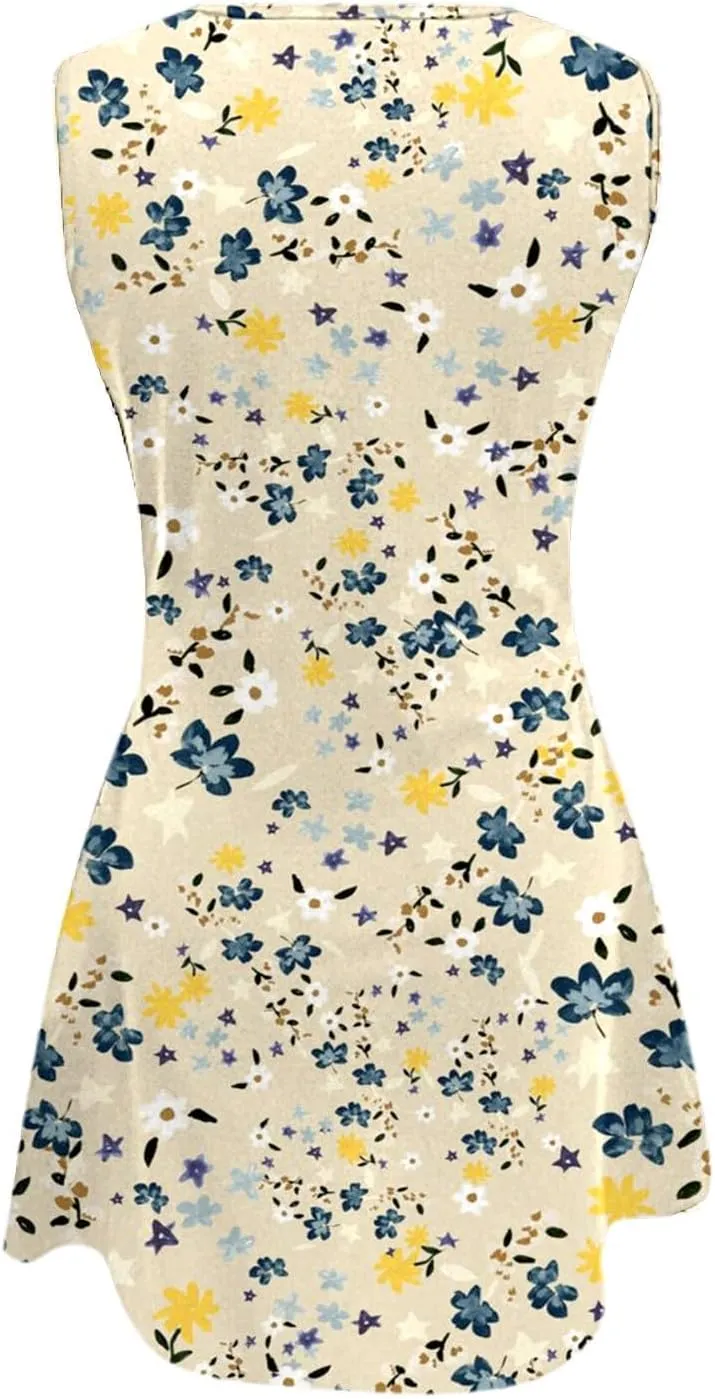 Summer Dress for Women Womens with Pockets Summer Casual Tank Dress Sleeveless Midi Beach Dress Linen Dress Long