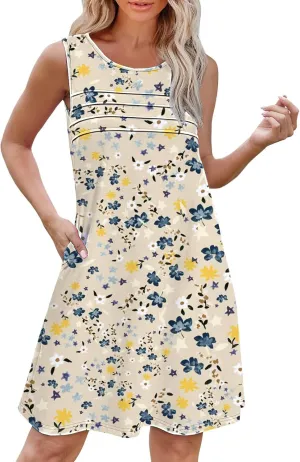 Summer Dress for Women Womens with Pockets Summer Casual Tank Dress Sleeveless Midi Beach Dress Linen Dress Long