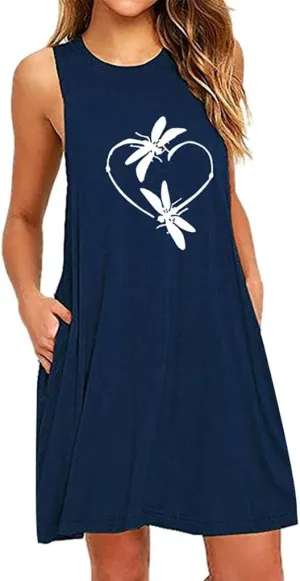 Summer Dresses for Women 2024 Plus Size Cute Graphic Beach Sundresses Casual Sleeveless Crewneck Trendy Swing Dress