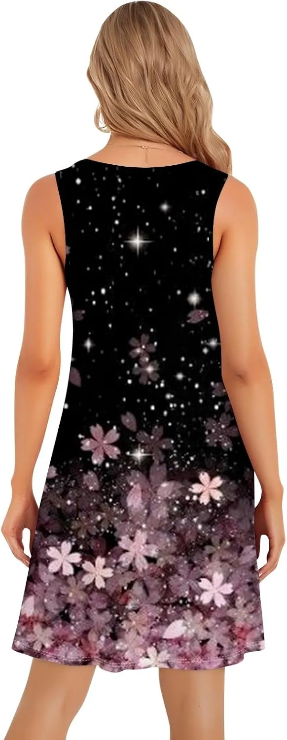 Summer Dresses for Women 2025 Beach Casual U Neck Sleeveless Fashion Floral Print Tank Loose Sundress