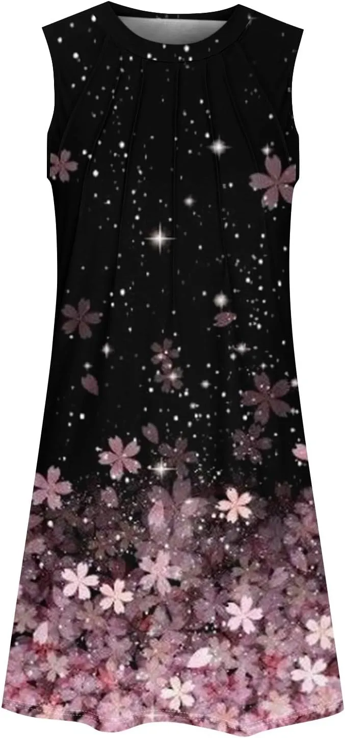 Summer Dresses for Women 2025 Beach Casual U Neck Sleeveless Fashion Floral Print Tank Loose Sundress