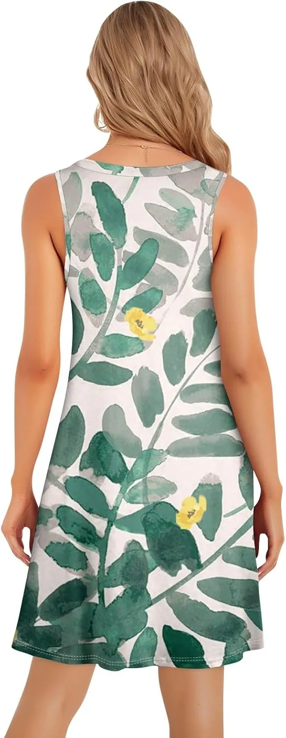 Summer Dresses for Women 2025 Beach Casual U Neck Sleeveless Fashion Floral Print Tank Loose Sundress