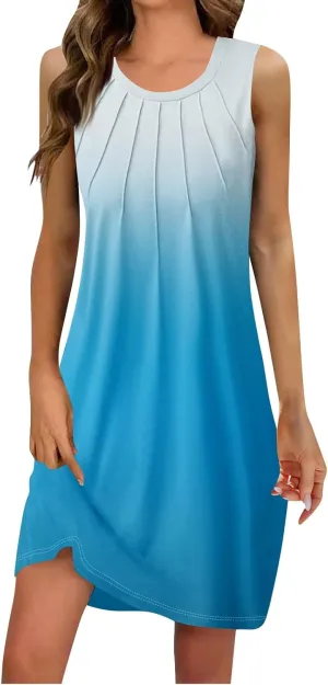 Summer Dresses for Women 2025 Beach Casual U Neck Sleeveless Fashion Floral Print Tank Loose Sundress