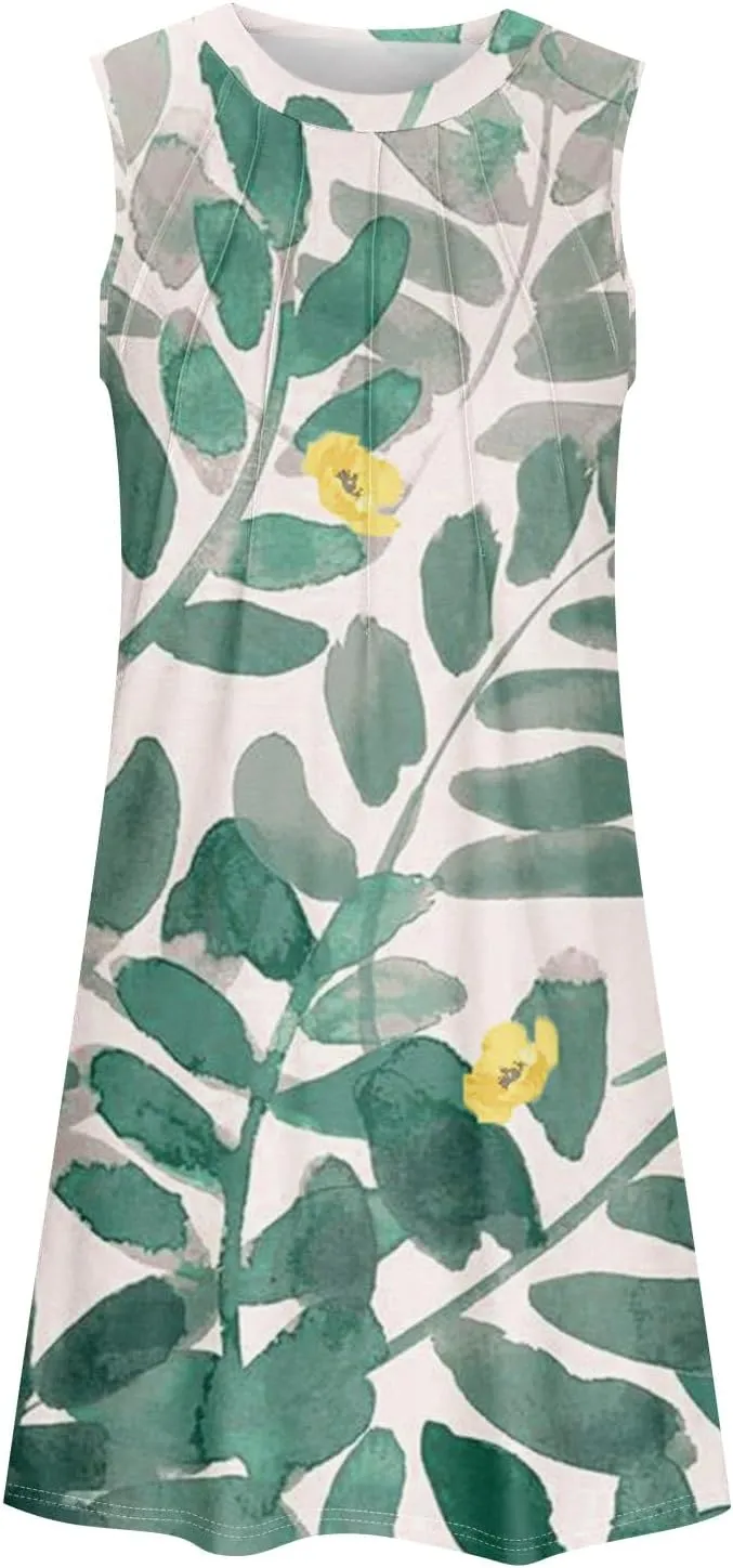 Summer Dresses for Women 2025 Beach Casual U Neck Sleeveless Fashion Floral Print Tank Loose Sundress