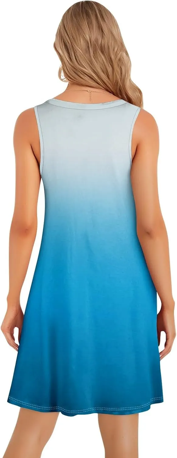 Summer Dresses for Women 2025 Beach Casual U Neck Sleeveless Fashion Floral Print Tank Loose Sundress