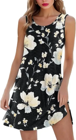 Summer Dresses for Women 2025 Beach Vacation Spring Clothes Sleeveless Crewneck Casual Floral Dress
