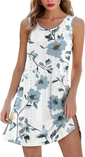 Summer Dresses for Women 2025 Beach Vacation Spring Clothes Sleeveless Crewneck Casual Floral Dress