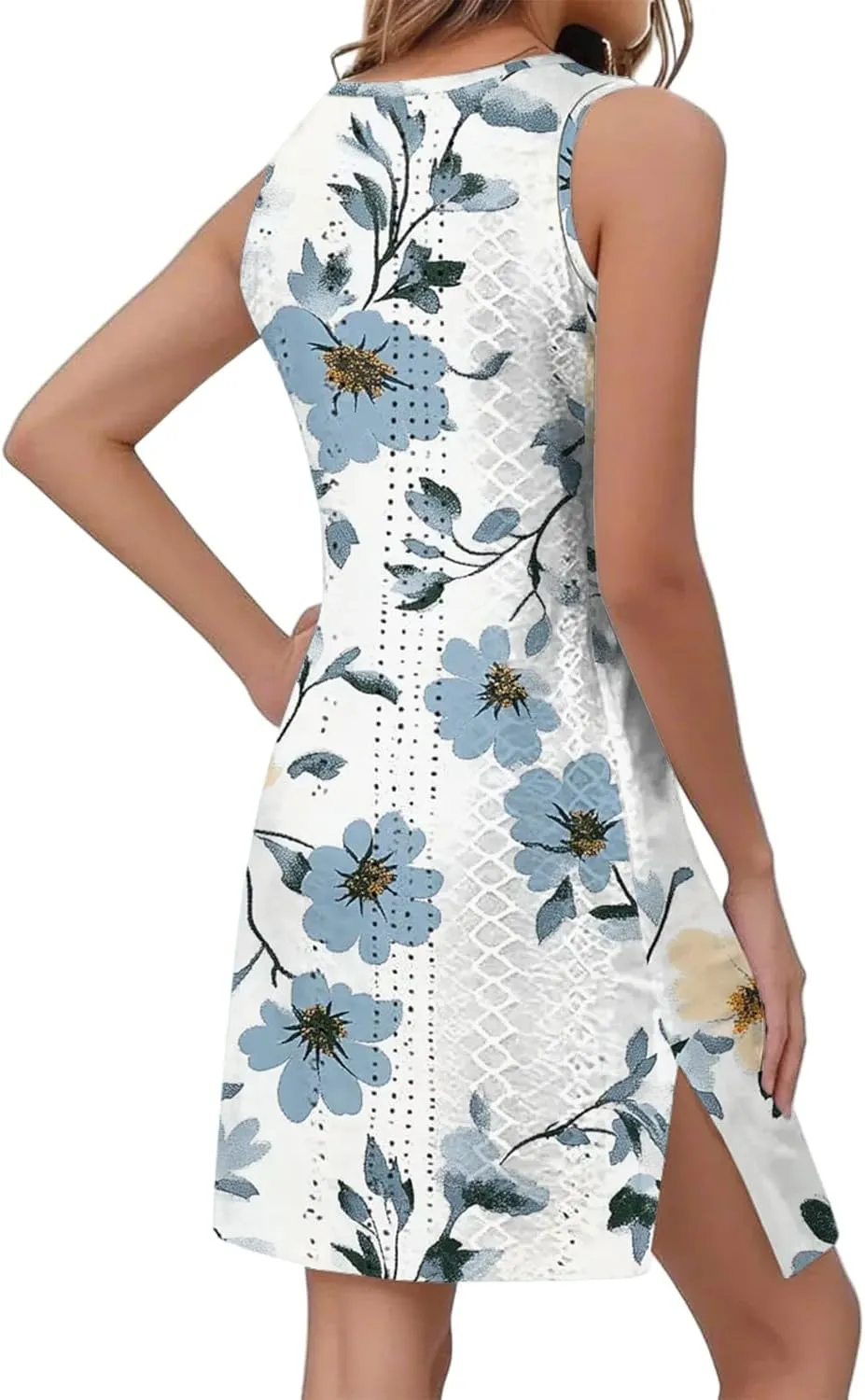 Summer Dresses for Women 2025 Beach Vacation Spring Clothes Sleeveless Crewneck Casual Floral Dress