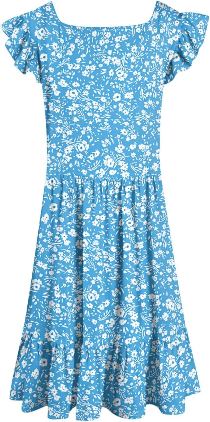 Summer Dresses for Women 2025 Casual Sleeveless Ruffle Flowy Midi Dress Square Neck Tiered Boho Beach Tunic Sundress