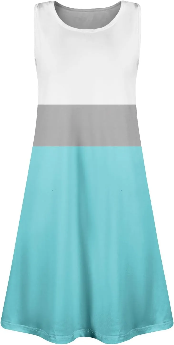 Summer Dresses for Women 2025 Colorblock Striped Strappy Midi Cami Sundresses Classy Empire Waist Dress with Pockets