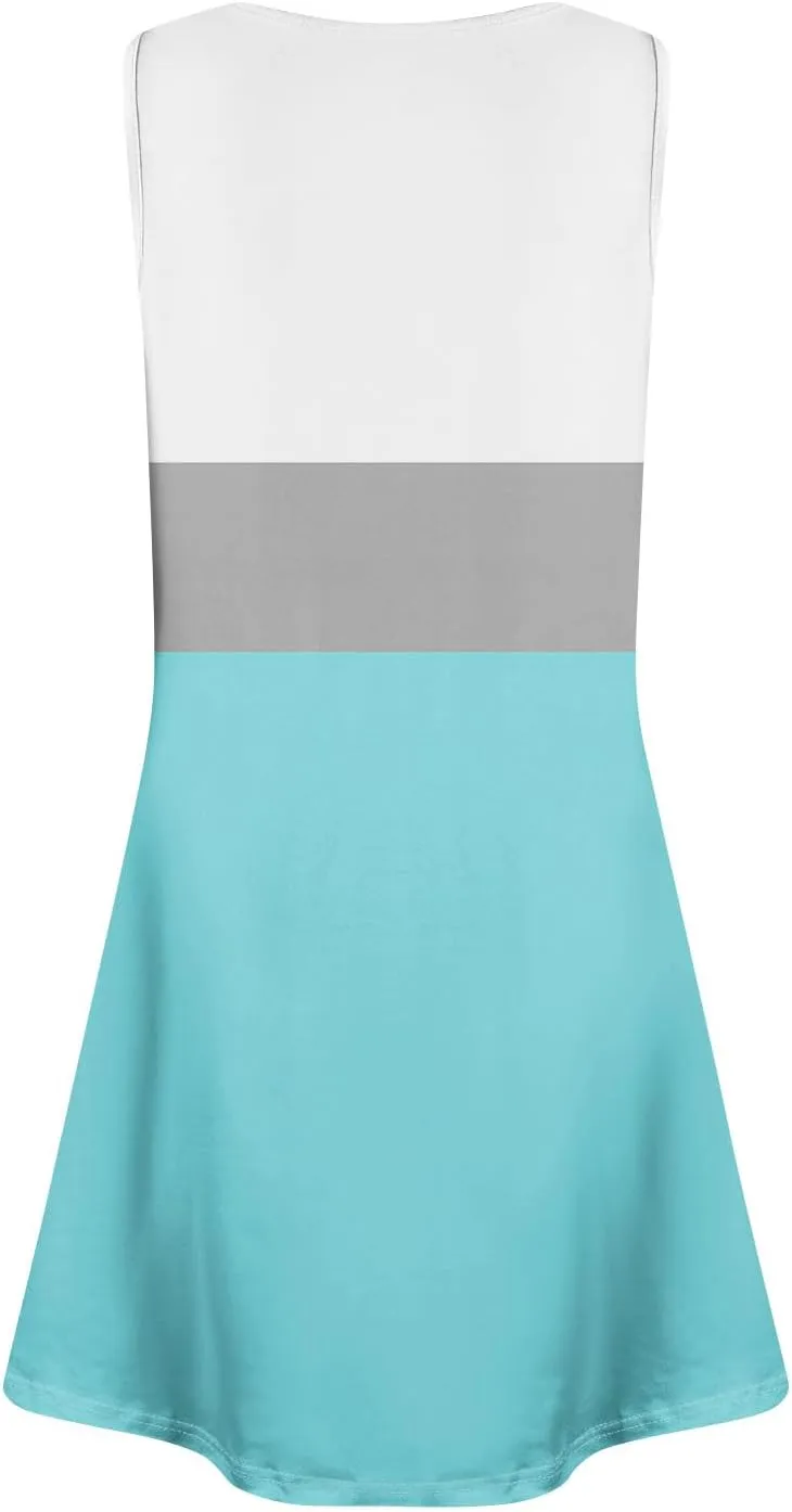 Summer Dresses for Women 2025 Colorblock Striped Strappy Midi Cami Sundresses Classy Empire Waist Dress with Pockets