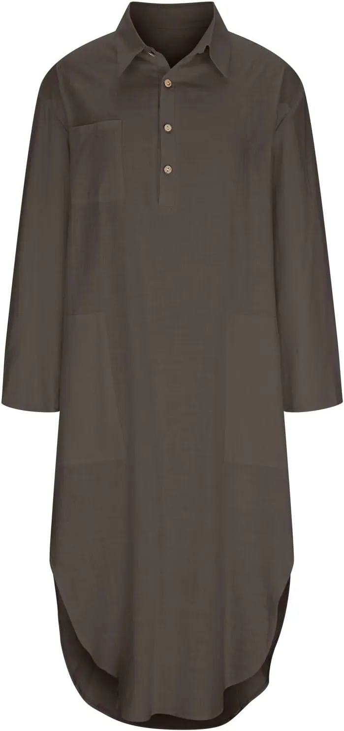 Summer Dresses for Women 2025 Cotton Linen Long Sleeve Button Down Casual Loose Maxi Shift Boho Flowy Dress