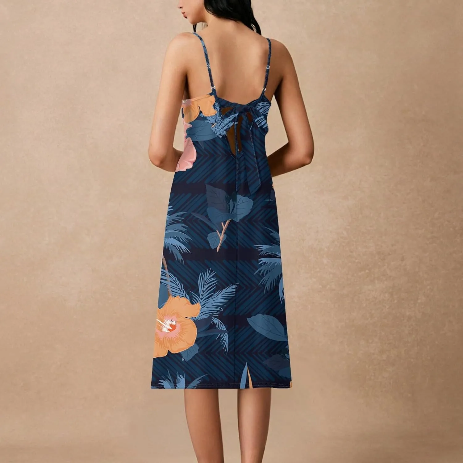 Summer Dresses for Women 2025 Elegent Boho Tropical Spaghetti Strap Midi Dress Sleeveless V Neck Empire Waist Dress
