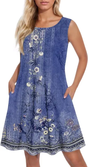Summer Dresses for Women 2025 Floral Strappy Midi Camisole Sundresses Classy Paisley Print Empire Waist Dress with Pockets