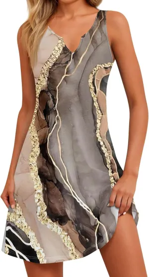 Summer Dresses for Women 2025 Loose V Neck Sundresses Sleeveless Tank Dress Beach Casual Floral Print Dress with Split