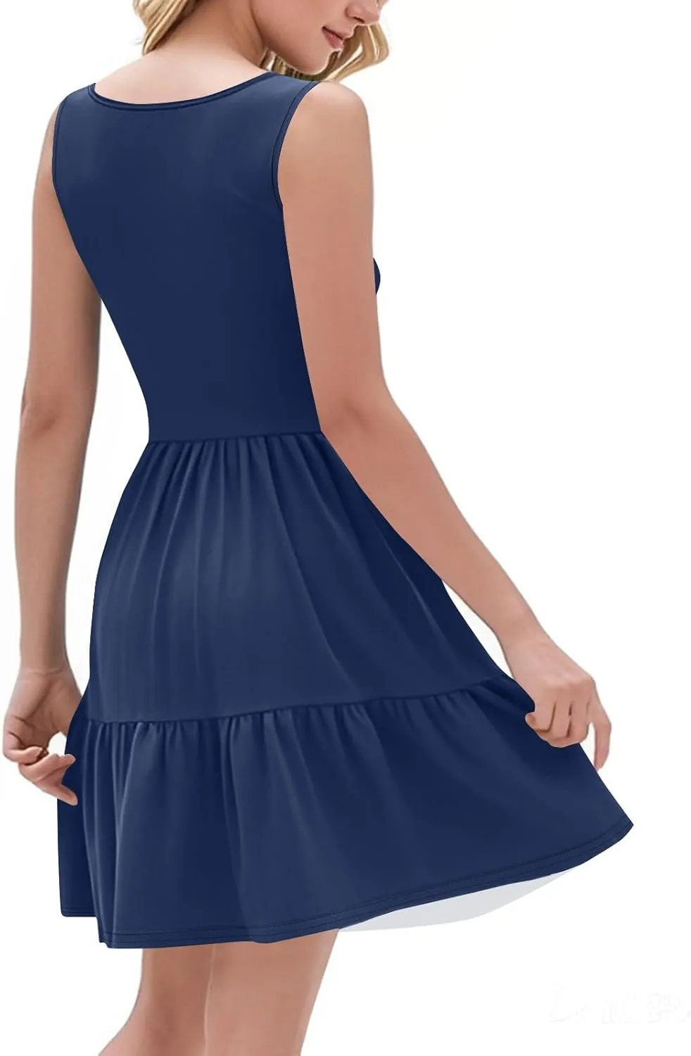 Summer Dresses for Women 2025 Plain Strappy Sleeveless Midi Sundresses Classy Ruffle Hem Empire Waist Dress with Pockets