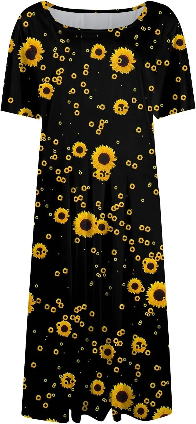 Summer Dresses for Women 2025 Short Sleeve Dresses Empire Waist Wrap Dress Business Boho Dress Midi with Pocket