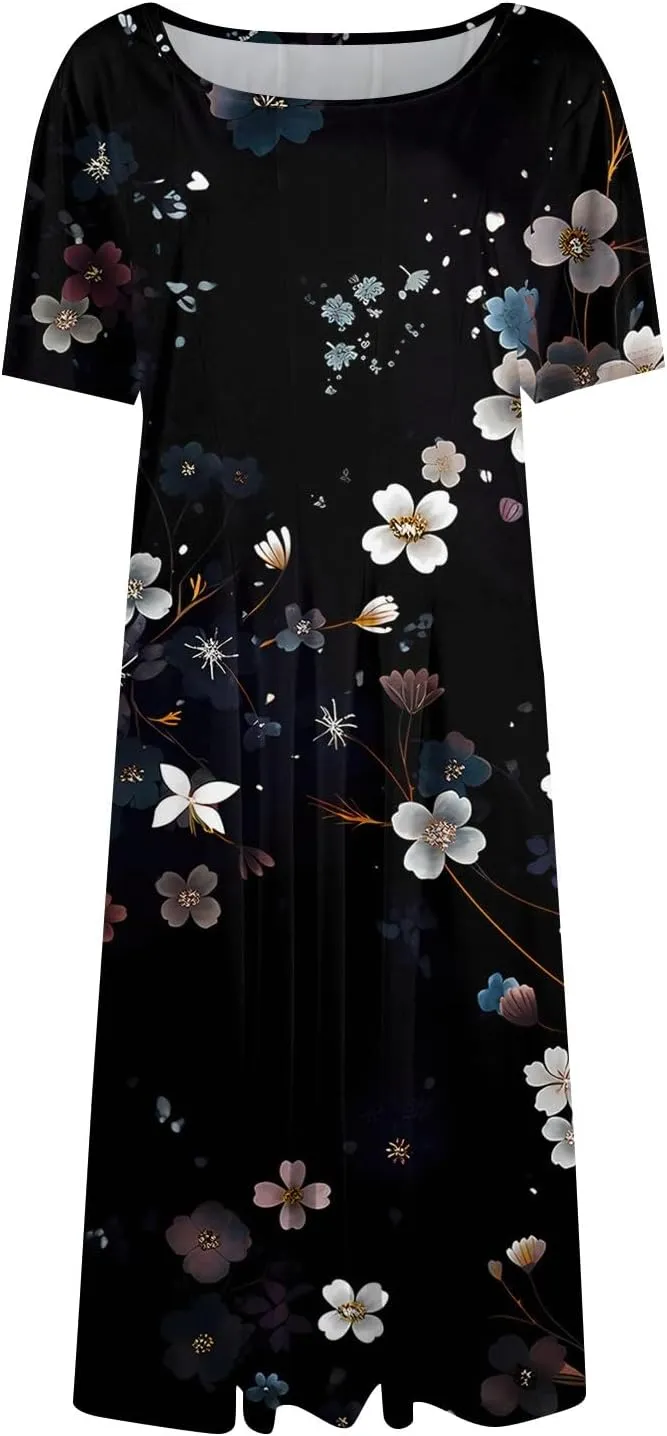 Summer Dresses for Women 2025 Short Sleeve Dresses Empire Waist Wrap Dress Business Boho Dress Midi with Pocket