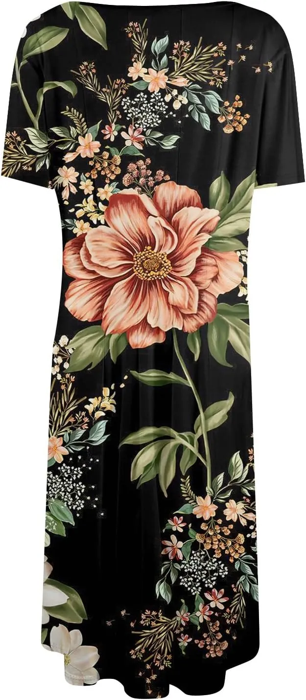 Summer Dresses for Women 2025 Short Sleeve Dresses Empire Waist Wrap Dress Business Boho Dress Midi with Pocket