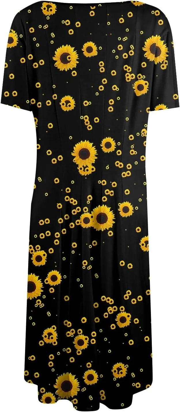 Summer Dresses for Women 2025 Short Sleeve Dresses Empire Waist Wrap Dress Business Boho Dress Midi with Pocket
