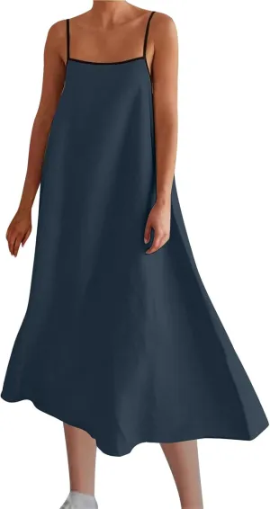 Summer Dresses for Women 2025 Spaghetti Strap Boho Maxi Sundresses Casual Linen Cotton Loose Fit Coverup Clothes