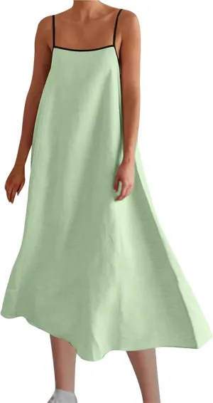 Summer Dresses for Women 2025 Spaghetti Strap Boho Maxi Sundresses Casual Linen Cotton Loose Fit Coverup Clothes