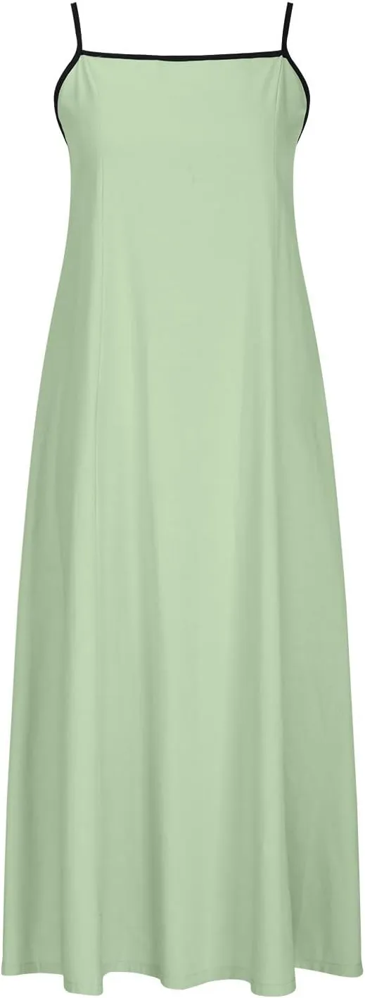 Summer Dresses for Women 2025 Spaghetti Strap Boho Maxi Sundresses Casual Linen Cotton Loose Fit Coverup Clothes